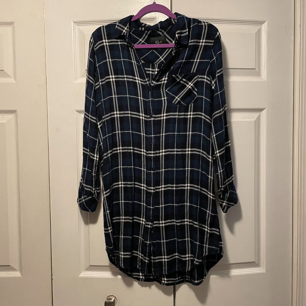Rails Plaid Blue and White Button-up Shirt Dress - Size Medium